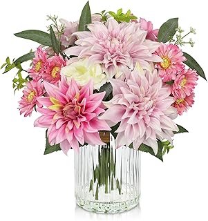 Briful Artificial Flower Arrangement with Glass Vase, 12.5