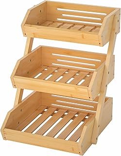 G.a HOMEFAVOR Bamboo Fruit Basket, Fruit Organizer for Kitchen Counter, ...