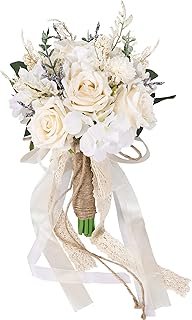 CEWOR Wedding Bouquets for Bride Bridesmaid, White Champagne Artificial ...