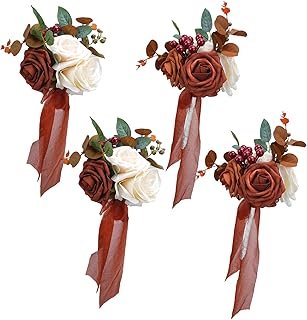 Brown Artificial Flowers Wedding Bouquets Set of 4 Mini Bridesmaid Bouqu...
