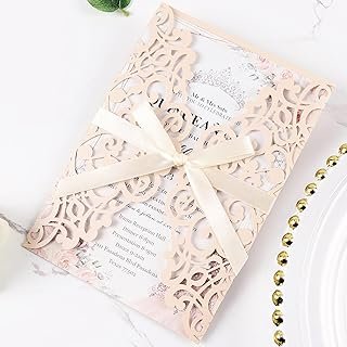 50pcs Blush Pink Wedding Invitations With Envelopes and Rsvp Cards 5x7 I...