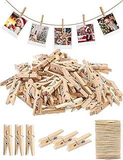 Sturdy Mini Clothes Pins for Photo, 150 Pcs 1 Inch Natural Wooden Clothe...