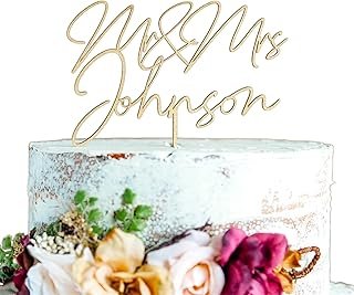 Wedding Custom Personalized Acrylic Wood Cake Topper, Hexagon, Geometric...