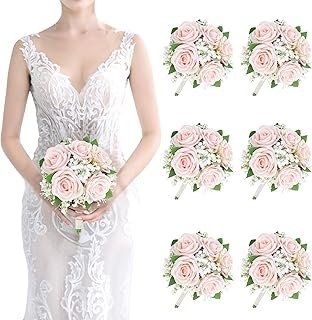 Artificial Bridesmaid Bouquets Set of 6 - 7 Inch Bridesmaid Flower Bouqu...