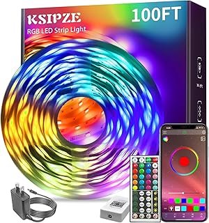 KSIPZE 100ft Led Strip Lights RGB Music Sync Color Changing Bluetooth Le...