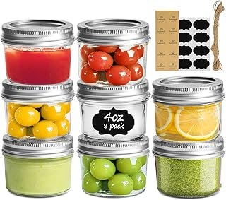 ComSaf Mini Mason Jars 4oz - 8 Pack, Regular Mouth Mason Jar with Lids a...
