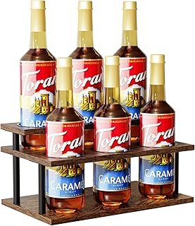 KLM Coffee Syrup Organizer, 2 Tier Wooden Small Display Shelf (6 Bottle ...