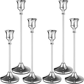 Candlestick Holders Taper Candle Holders, Set of 6 Silver Candle Holder ...