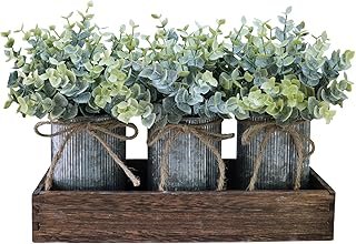 Winlyn Set of 3 Small Artificial Eucalyptus Plants Arrangement Centerpie...