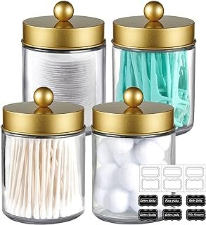 Amolliar 4 Pack Apothecary Jars Bathroom Vanity Storage Organizer Set -C...