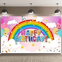 Remerry Happy Birthday Rainbow Backdrops Banner Sign for Boys Girls Kids...