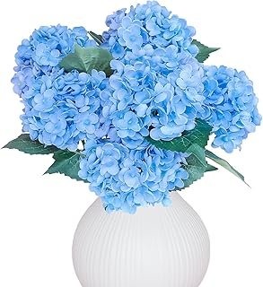 6PCS Premium Blue Silk Hydrangea Artificial Flowers Bouquets - Realistic...