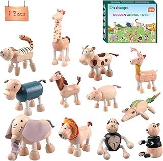 12PCS Bendable Wooden Animal Toys, Fun and Posable Animal Toys for Early...