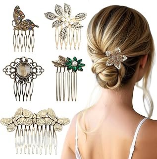 6 Pack Vintage Hair Side Combs for Women Decorative,Butterfly Flower Lea...