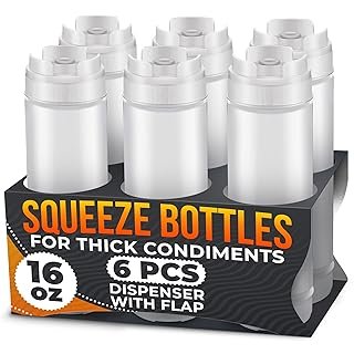 Set of 6 Condiment Squeeze Bottles for Sauces 16 oz – Easy-to-Fill Clear...