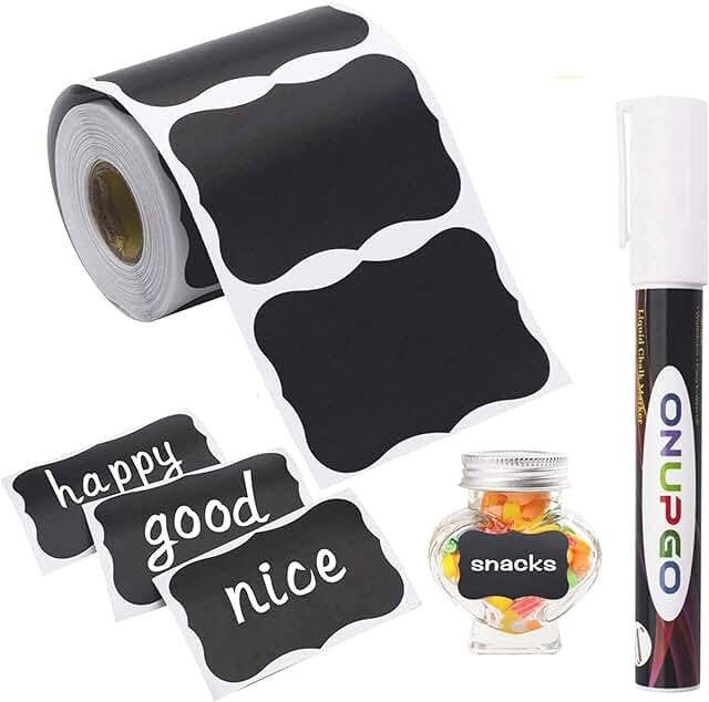ONUPGO Chalkboard Labels-180pcs Waterproof Reusable Blackboard Stickers ...