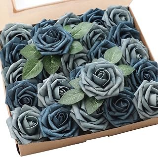 Floroom Artificial Flowers 25pcs Real Looking Dusty Blue Foam Fake Roses...