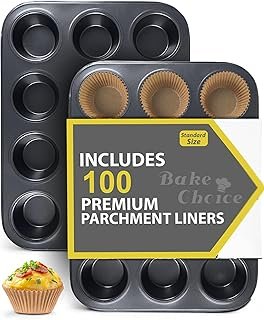 2 Pack Muffin Pan for Baking, Standard Cupcake Pan includes 100 Natural ...