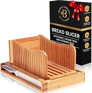 Bread Slicer for Homemade Bread - Adjustable Bamboo Bread Cutter with Kn...
