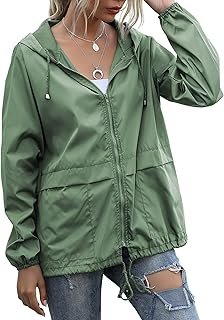 Women's Raincoats Lightweight Waterproof Windproof Adjustable Windbreake...