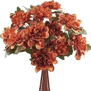 Uieke 6PCS Artificial Daisy Mums Flowers with Stem, Burnt Orange Silk Fl...