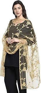 Women's Nylon Net Embroidered Dupatta (White, Free Size)