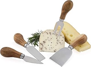 True Gourmet 4-Piece Stainless Steel Cheese Knife Set with Acacia Wood H...