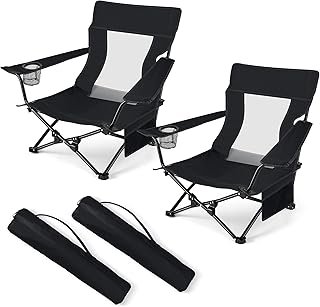 HaSteeL Folding Beach Chair Set of 2, Foldable Black Camping Chairs for ...