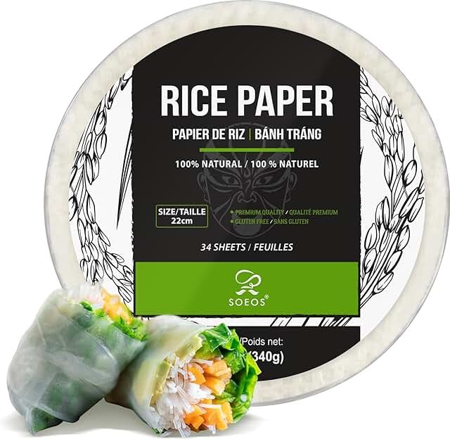 Soeos Rice Paper, White Rice Paper Wrappers, 1 Pack, 34 Sheets-Fresh Spr...