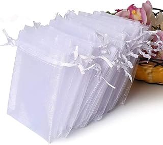 Hopttreely 100PCS Premium Sheer Organza Bags, White Wedding Favor Bags, ...