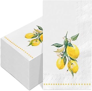 100 Pcs Lemon Guest Napkins Watercolor Yellow Lemon Flower Disposable Na...