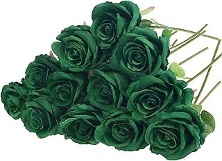 Felice Arts 12 Pack Green Artificial Roses Emerald Green Flowers with St...