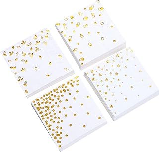 100 PK Gold Napkins - 4 Assorted Designs - 3-Ply Cocktail Napkins Folded...
