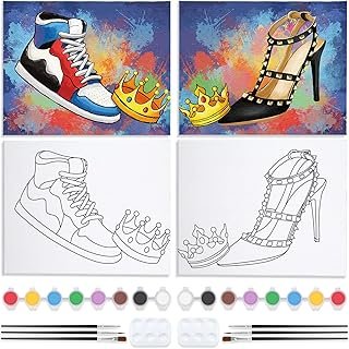 Nuberlic 2 Pack Couples Sip and Paint Painting Kit Pre Drawn Canvas for ...