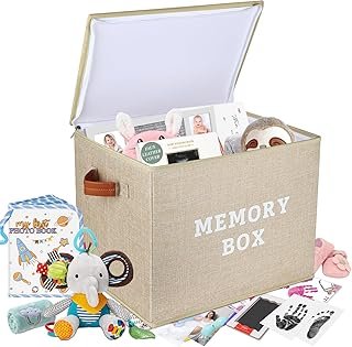 Memory Box for Keepsake, Decorative Keepsake Bin with Handles,Memory Box...