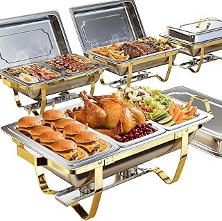 Chafing Dishes for Buffet 4 Pack 7pan, 9QT [Elegant Gold and Silver Colo...