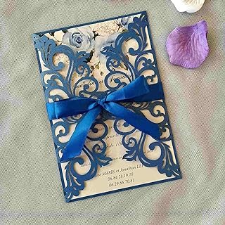 25PCS Royal Blue Laser Cut Wedding Invitations Cards with Envelopes,Blan...