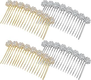 Geosar 4 Pieces Alloy Rhinestone Side Hair Combs Crystal Flower Clips We...