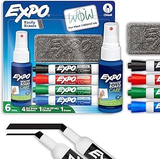 EXPO Low Odor Dry Erase Marker Set with White Board Eraser and Cleaner C...