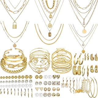 69 Pieces Gold Jewelry Set for Women Fashion Costume Jewelry Gold Plated...