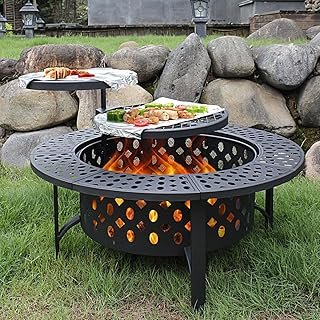 36 Inch Fire Pit with 2 Grills, Wood Burning Fire Pits for Outside with ...