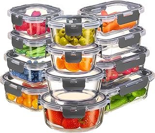 FineDine 24 Piece Premium Borosilicate Glass Meal Prep Containers Glass ...