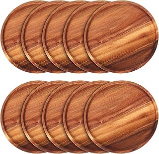 Rtteri 10 Pieces Acacia Round Wood Plates 12 x 0.6 Inch Dinner Plates Wo...