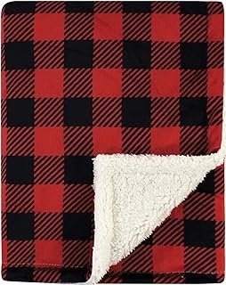 Hudson Baby Unisex Baby Plush Mink and Sherpa Blanket, Buffalo Plaid, On...
