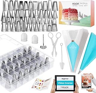 RFAQK 74 PCs Icing Piping Bags and Tips Set, Cake Decorating Kit with 48...