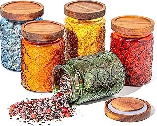 Outus 5 Pcs 23.7oz Vintage Glass Jar with Lids Colored Glass Canisters J...