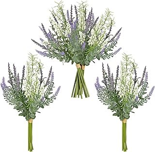 Hollyone 3 Bundles Fake Flowers Artificial Lavender Stems Bouquet Faux P...