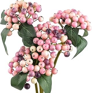 FiveSeasonStuff Artificial Blush Violet Holly Berries – 4 Bendable Berry...