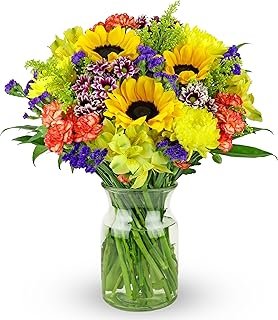 Benchmark Bouquets - Flowering Fields (Glass Vase Included) - Fresh Flow...