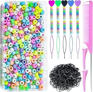 1008 Pcs Hair Beads Set with Hair Styling Tool, 500Pcs Pony Beads, 500Pc...
